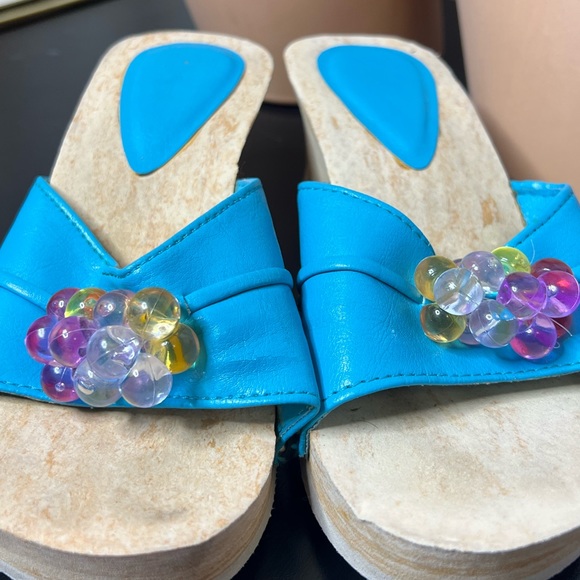 Bubblegum sandals vintage 80s 90s blue studded wedge heeled slides blue y2k - Picture 6 of 10